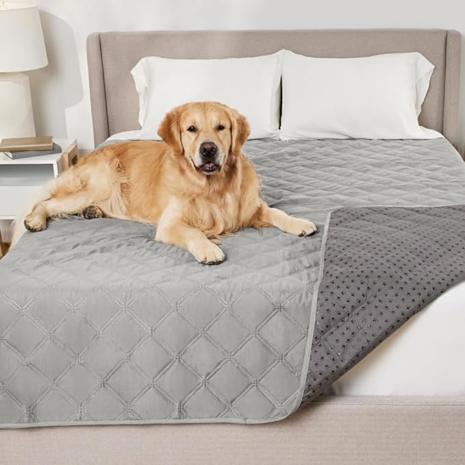 GORILLA GRIP Waterproof Bed Cover for Dogs, 82x82, Gripped Slip Resistant Backing, Leak Proof Washable Dog Blanket Covers Sofa, Couch, Sectional, Crate, Car, RV Seats, Pet Puppy Essentials, Light Gray