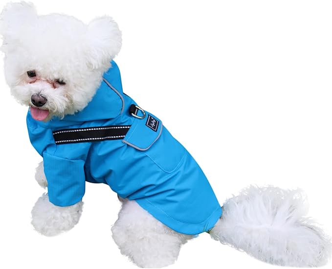 Premium Dog Raincoat with Hood for Medium Dogs,Outdoor Sports Waterproof Doggie Rain Jacket,Puppy Raincoat with Pockets,Blue L