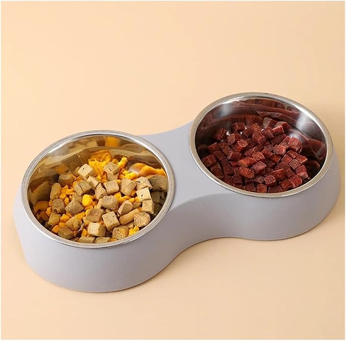 Double Pet Bowls Water Feeder Stainless Steel Drinking Dish Feeding Supplies Dog Accessories(Gray)