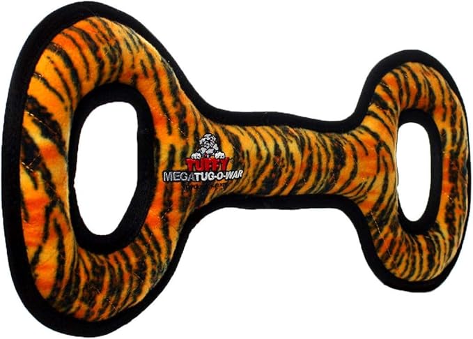 TUFFY - World's Tuffest Soft Dog Toy - MEGA -Multiple Layers. Made Durable, Strong & Tough. Interactive Play (Tug, Toss & Fetch). Machine Washable & Floats (Tug Oval Tiger, Large 2 Pack)