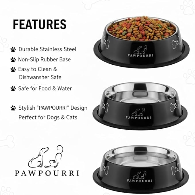 Printed Bowl 23.6 fl oz Anti-Skid Food and Water Dog Bowl | Stainless Steel Bowl for Dogs and Cats | Dog Water and Food Bowl | Dog Feeding Bowl (Black)