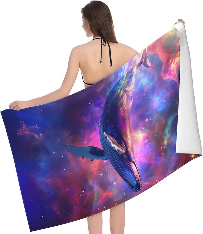 Cosmic Whale Beach Towel 31inx51in, Galaxy Whale Sand-Free Microfiber Bath Towel Ultra Soft Quick Dry Pool Towel Absorbent Towel Lightweight Towel for Swimming Bathroom Decor