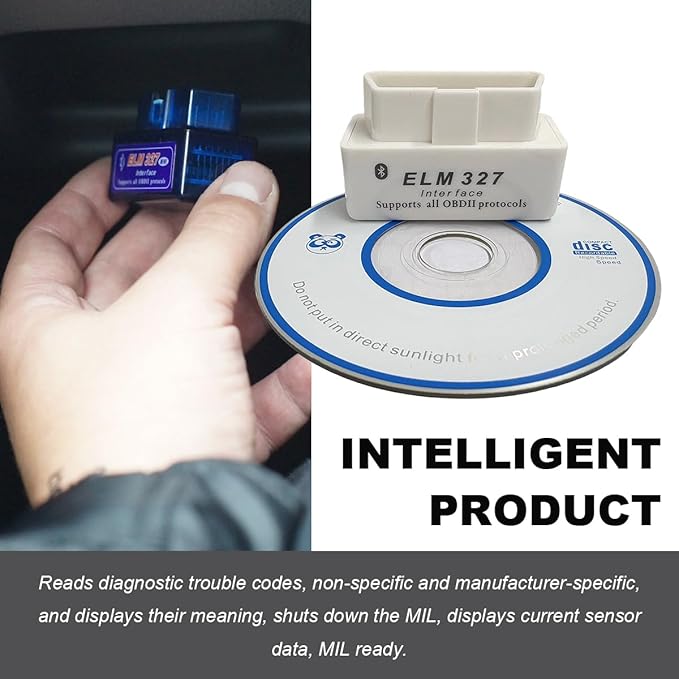 OBDII Car Auto Diagnostic Scanner, ELM327 Automotive Bluetooth Scan Tool and Code Reader, Professional Car Bluetooth Engine Fault Code Reader, Universal Car Accessories (White)