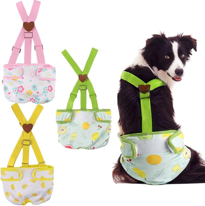 3 Pack Washable Female Dog Diaper with Suspender,Reusable Fixed Doggie Diapers Super Absorbent Leakproof for Small Medium Large Dog in Heat Cycle-XL