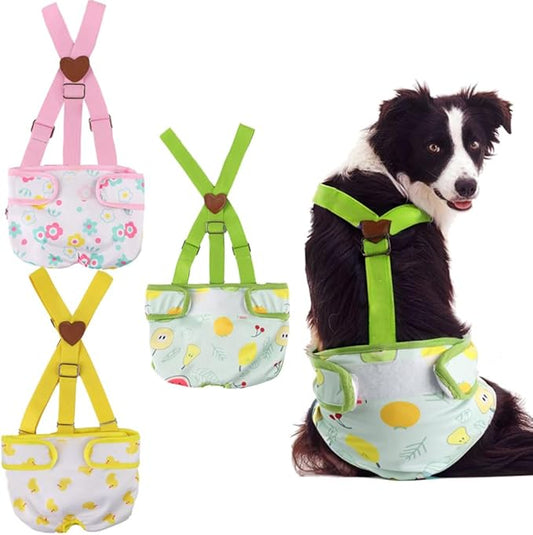 3 Pack Washable Female Dog Diaper with Suspender,Reusable Fixed Doggie Diapers Super Absorbent Leakproof for Small Medium Large Dog in Heat Cycle-XL