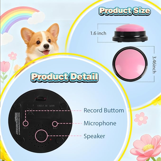 Act boldly Voice Recording Button 4 Colors, Dog Buttons for Communication Pet Training Buzzer, 30 Second Record & Playback, Funny Gift for Study Office Home Red Blue Orange Rose