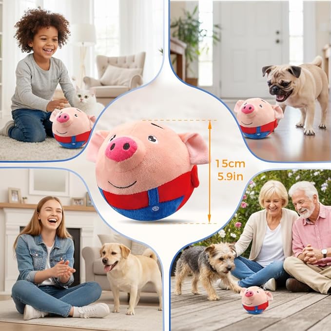 Interactive Dog Toys, 2025 New Active Moving Pet Plush Toy, Rechargeable Squeaky Dog Ball Toy with Talking Sound, Washable Cartoon Pig Plush Toy for Dogs Puppies (Blue)