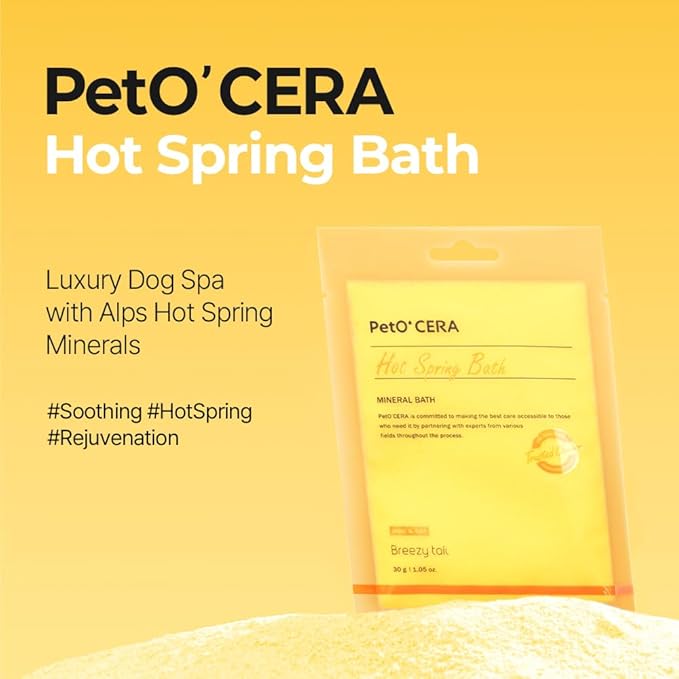 PetO’Cera Hot Spring Bath for Dogs, Alps Onsen Water, Soothes Dry, Itchy, Inflamed Skin, Conditions Coat, Anti-Lick Paw Soak, Hypoallergenic, Tear-Free, No-Rinse Dog Spa, 1.05oz, Dog Grooming, 3.3 lbs
