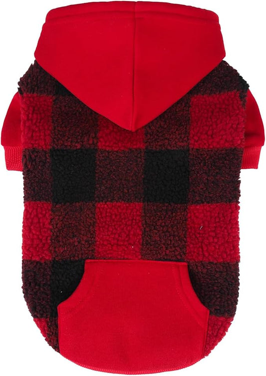 PUPTECK Dog Hoodie Puppy Sweatshirt Warm Dog Sweater Winter Clothes Cold Weather Coats for Small Medium Large Dogs, Red, S