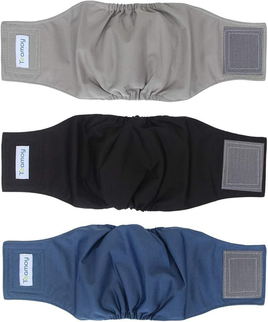 Teamoy 3 Pack Male Dog Diaper Wrap with Gray Lining, Washable Puppy Belly Bands, Super-Absorbent and Comfortable(XS,7"-9" Waist)