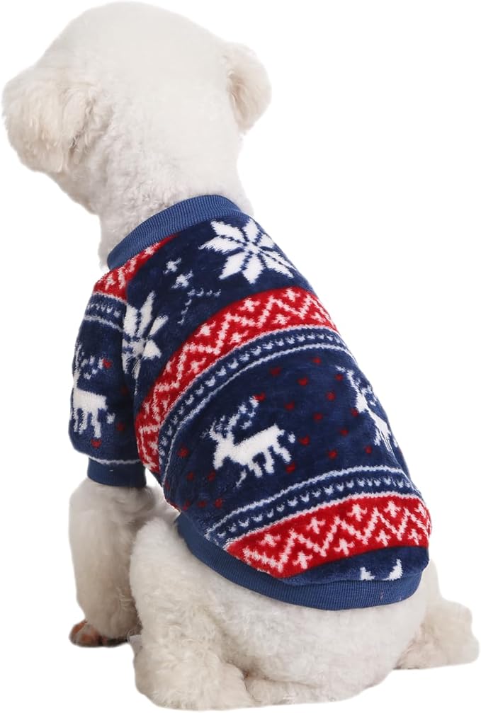 Dog Sweater, 2 Pack Dog Sweaters for Small Dogs, Dog Clothes for Small Dogs Girl Boy, Ultra Soft and Warm Puppy Sweater Dog Coat for Winter Christmas (XXS, Xmas Red+Xmas Blue)