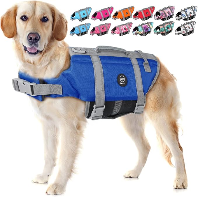 EMUST Dog Life Vests, Adjustable Pet Life Jacket with Rescue Handle, Dog Flotation Vest for Small/Medium/Large Dogs, XS, Royal Blue