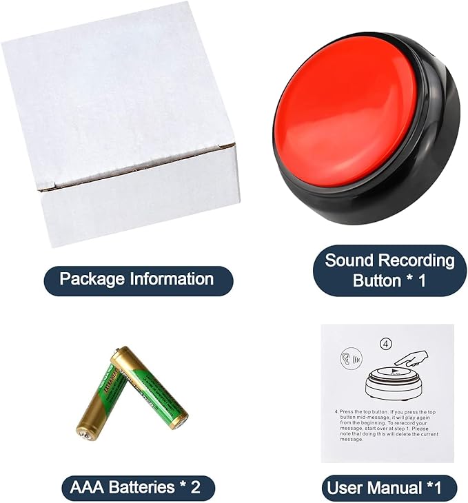 Recordable Easy Button Sound Button Voice Recording Talking Button 30 Second Custom Recordable Talking Button for Dogs to Communicate Answer Buzzer