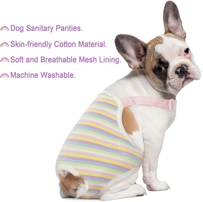 QBLEEV Dog Diapers Female Washable Sanitary Pantie with Adjustable Suspender, Reusable Doggie Diapers for Male Girl Dogs in Heat, Pet Period Panties Dog Underwear Jumpsuits for Teddy French Bulldog L