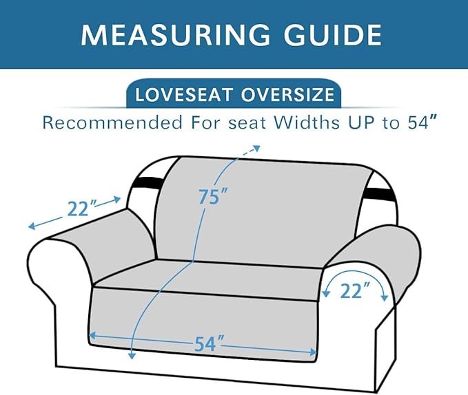 H.VERSAILTEX Reversible Couch Cover for 2 Cushion Couch Water Resistant Loveseat Washable Furniture Cover with Non-Slip Elastic Strap for Dogs, Pets, Kids(Oversized Loveseat, Charcoal Grey)