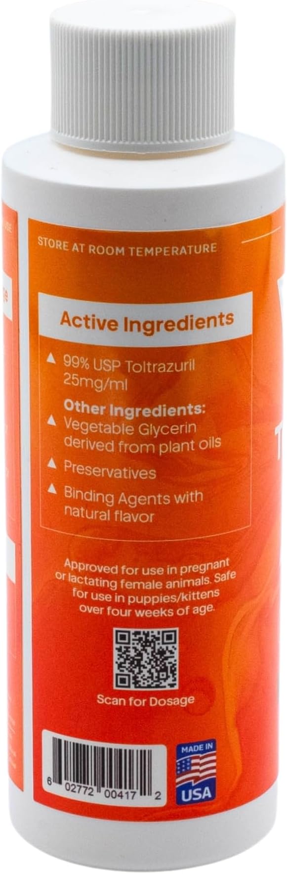 Toltrazuril 2.5% for Horses, Dogs, Cats, 120mL/4 Ounce, for Non-Food Chain Animals, Alfalfa