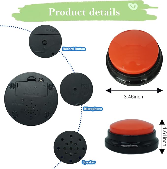 Set of 2 Dog Buttons for Communication, Voice Recordable Buttons for Classroom, Dog Training Talking Buttons Starter Set, Pet Easy Speaking Buttons Tools