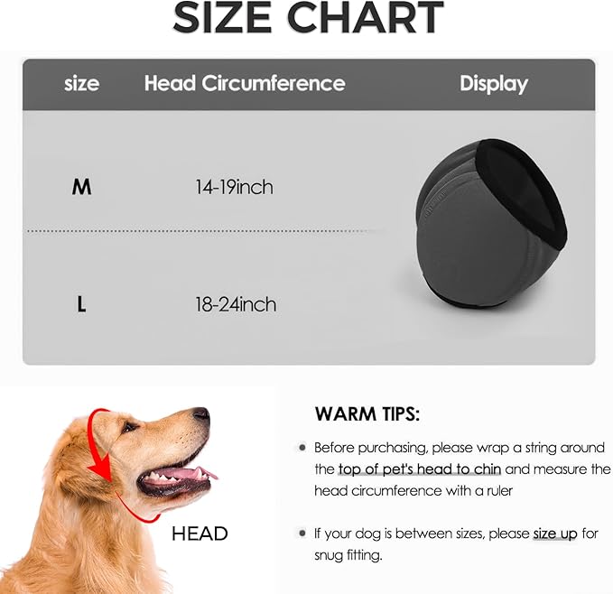 NACOCO Dog Calming Hoodie - No Shake Water Resistant Ear Wraps for Dogs Anxiety Relief & Noise Protection Dog Head Wrap Pet Ear Cover Muffs for Swim Bathing Hematoma(Dark Grey, L)