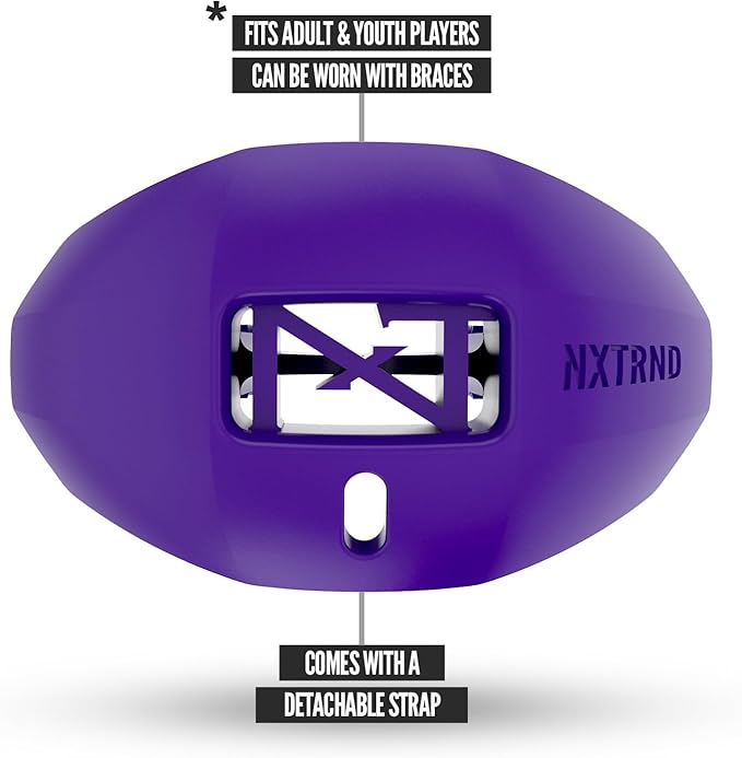 Nxtrnd One Football Mouth Guard, Strap Included, Fits Adult & Youth (Purple)