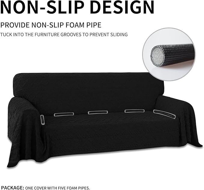 Easy-Going 80X133 inches Sofa Cover, Jacquard Velvet Oversized Couch Slipcover for 3 Cushion Couch, L Shape Sectional Covers for Dogs, Washable Sofa Blanket, Furniture Protector for Pets, Black