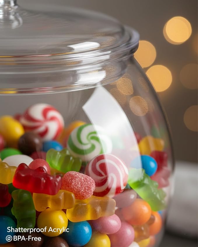 Rocutus Candy & Cookie Jar with Airtight Lid, Plastic Candy Jar Cookie Jar Jar for Pantry Organization, Sugar, Flour, Pasta, Dog Treats, Clear Food Storage Canister & Home Decoration (1.5 Gallon)
