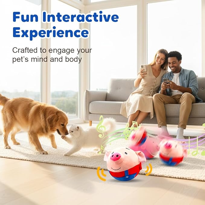 Interactive Dog Toys, 2025 New Active Moving Pet Plush Toy, Rechargeable Squeaky Dog Ball Toy with Talking Sound, Washable Cartoon Pig Plush Toy for Dogs Puppies (2PCS)