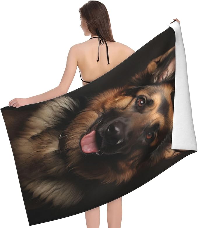 German Shepherd Beach Towel Dog Sand-Free Microfiber Bath Towel Ultra Soft Quick Dry Pool Towel Absorbent Towel Lightweight Towel Gifts for Outdoor Bathroom Swimming Decor 31inx51in