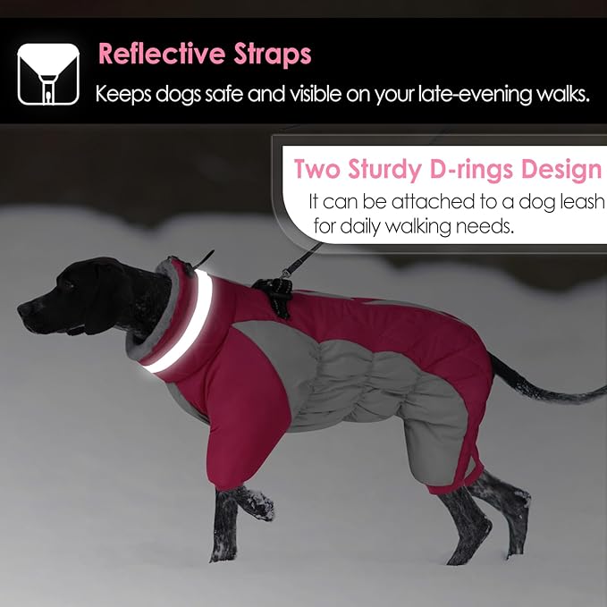 AOFITEE Small Dog Coat Warm Dog Jacket Winter, Windproof Dogs Winter Coat with Harness Built in, Reflective Turtleneck Dogs Puffer Jacket Snowsuit, Full Body Fleece Coats for Small Medium Large Pet
