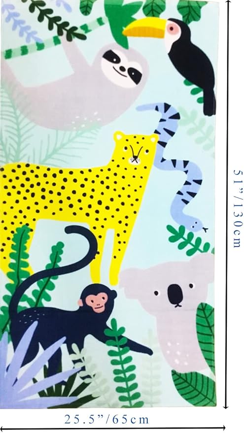 YIFONTIN Kids Beach Towel Velour Terry Blanket Throw 100% Cotton 25.5X51 inches for Swimming Bath Travel Camping and Picnic, Leopard Monkey Koala Ramphastos Taco.