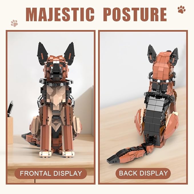 German Shepherd Dog Building Set,Movable Ears,Tail,Legs,Dog Building Block for Adults Kids,Boys and Girls,1235 pcs Animals Creator Building-Bricks Toy,Creative Gift for Dog and Animal Lovers