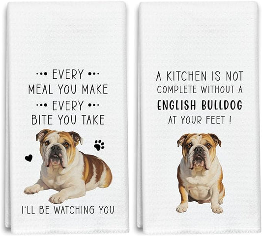 Funny English Bulldog Dish Towels for Kitchen Sets of 2, Gifts for English Bulldog Lover, Drying Cloth Tea Towel Hand Towels for Cooking Baking Bathroom Decor, 16 x 24 Inch -14