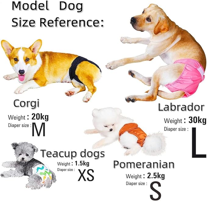 Washable Female Dog Diapers Reusable Doggie Diapers Sanitary Wraps (Pink Rose, S(11.0''-16.1''))