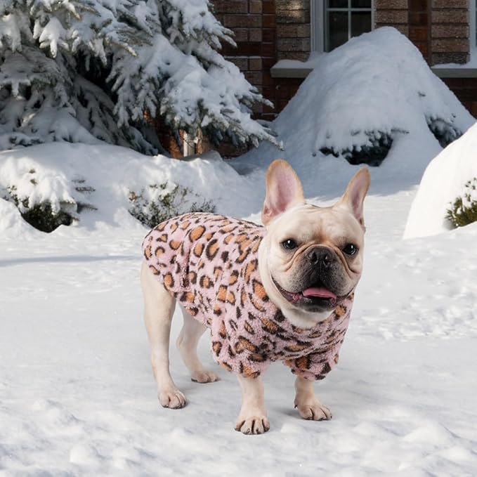 GreenJoy Leopard Print Dog Sweater – Stretchy Fleece Dog Turtleneck Sweatshirt for Puppies & Cats, Soft & Warm Pet Winter Clothes for Small, Medium & Large Dogs (Pink, Large)