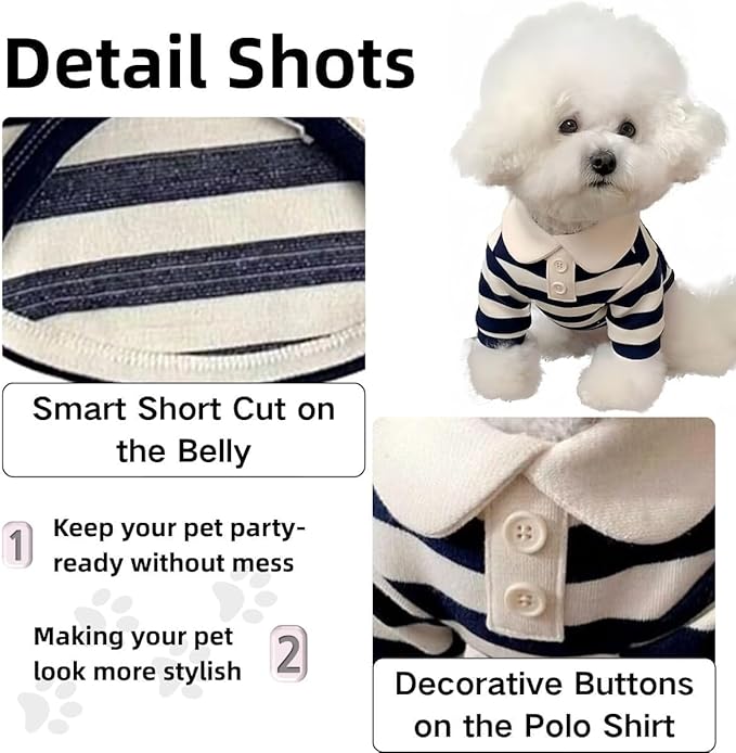 MANON ROSA Dog Clothes Boy Dog Polo Shirt for Small Medium Dogs - Summer Male Puppy T Shirts for Yorkie Poodle Shih Tzu Dachshund Kittens, Striped Doggie Designer Outfits Blue XXL Fit 16.5-22 lbs