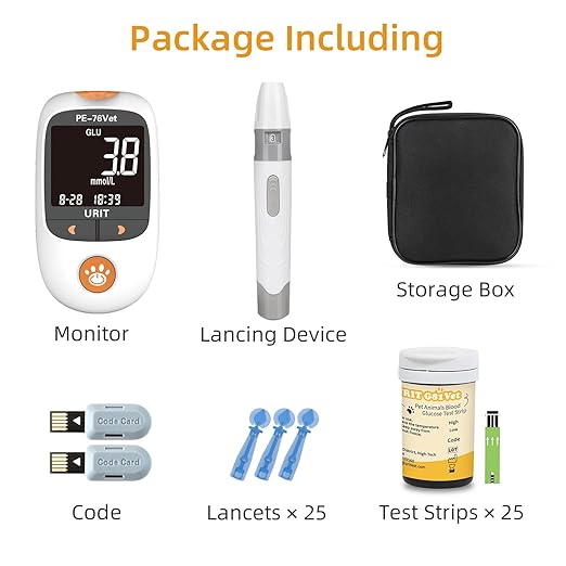 Glucose Meter Kit for Dogs & Cats| Pet Blood Glucose Meter with 25 Test Strips（PE-76vet）