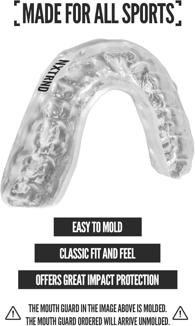 2 Pack Nxtrnd Classic Mouthguard, Custom Fit Sports Mouthpiece for Football, Boxing, MMA, Basketball, Hockey, Lacrosse, Youth & Adult (Transparent)