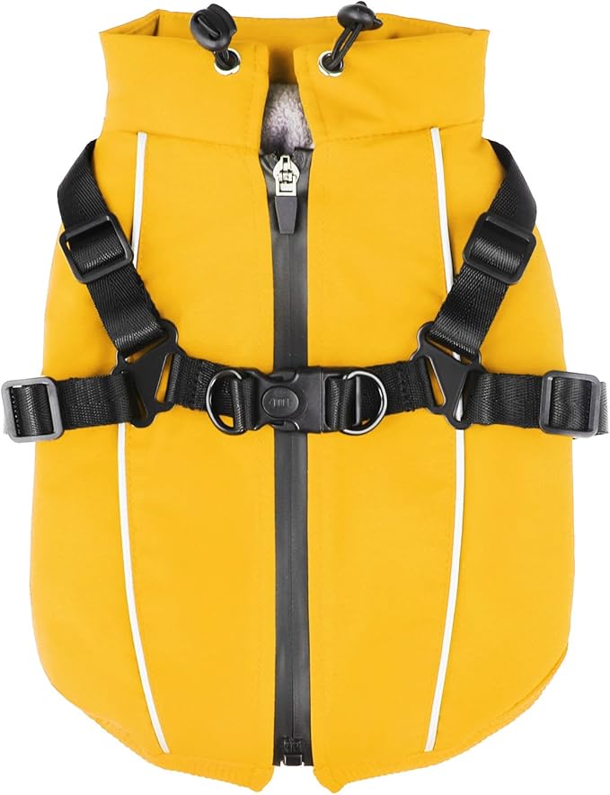 Dog Winter Coat Reflective Water-Resistant Jacket, Fleece Lined Windproof Puppy Coat with Back Zipper & D-Ring, Cold Weather Dog Coats for Small Medium Dogs (M, Orange)
