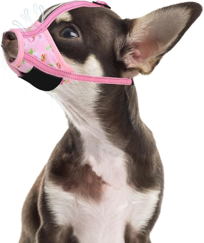PAWCHIE Dog Muzzle, Soft Muzzle Anti Biting Barking Chewing, Comfortable Air Mesh Mouth Guard Breathable Adjustable Loop Pets Muzzle for Small Medium Large Dogs,Allows Panting Drinking,Pink Flowers S