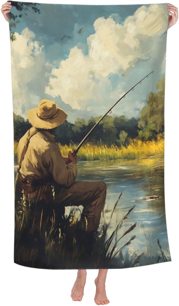 Fishing Beach Towel 31inx51in, Fish Sand-Free Microfiber Bath Towel Ultra Soft Quick Dry Pool Towel Absorbent Towel Lightweight Towel for Swimming Bathroom Decor