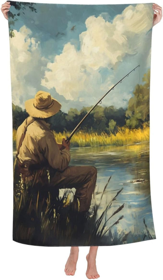 Fishing Beach Towel 31inx51in, Fish Sand-Free Microfiber Bath Towel Ultra Soft Quick Dry Pool Towel Absorbent Towel Lightweight Towel for Swimming Bathroom Decor
