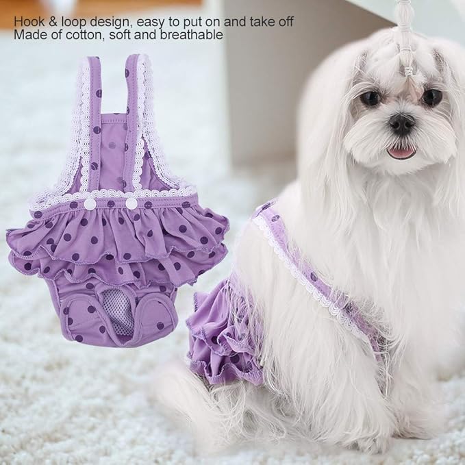 Female Dog Diapers, Cotton Sweet Dots Sanitary Pantie Breathable Menstrual Pants with Adjustable Suspender Washable Pet Underwear Diaper Doggie Period Panties for Pet Dog Puppy