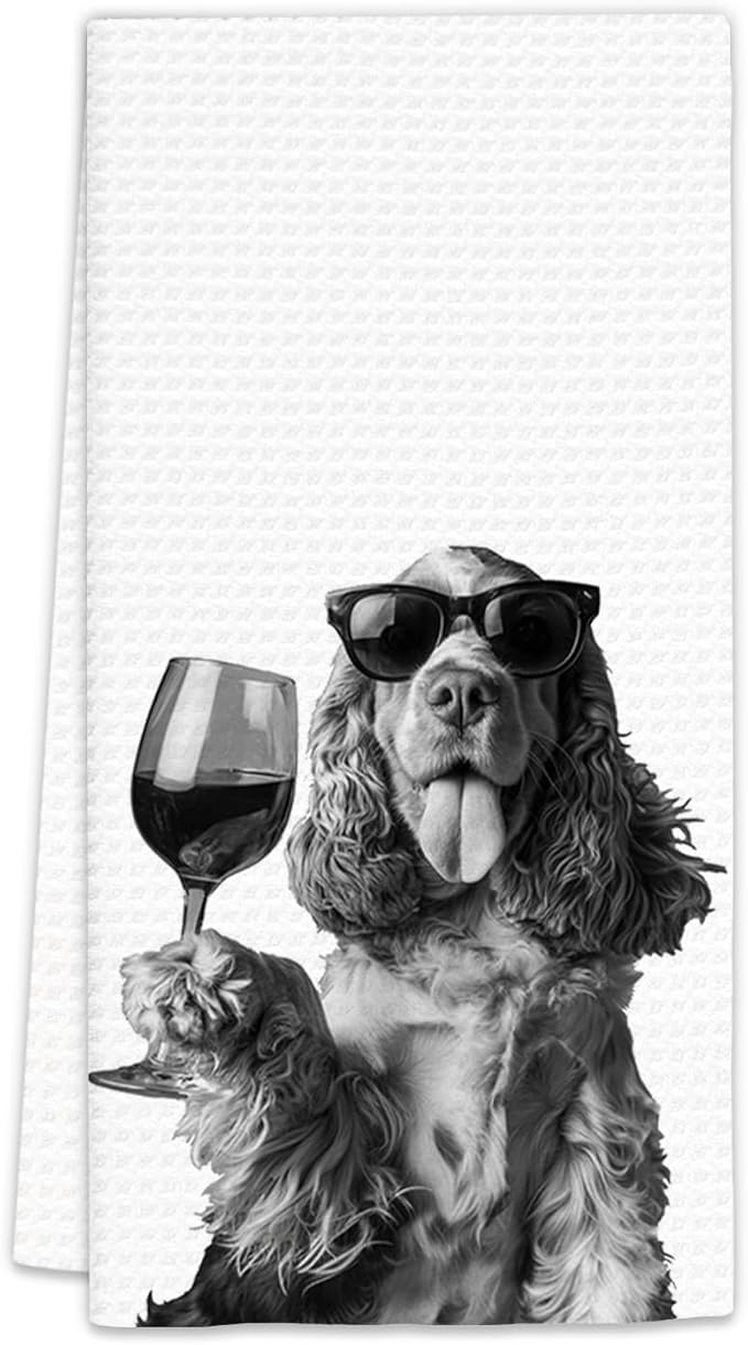 Cocker Spaniel Gifts Wine Dog Kitchen Towels, Gifts for Cocker Spaniel Dog Wine Lovers Decorative Hand Dish Towel for Kitchen Home Bar,Funny CockerSpaniel Dogs Home Bar Kitchens Decor(16x24Inch)