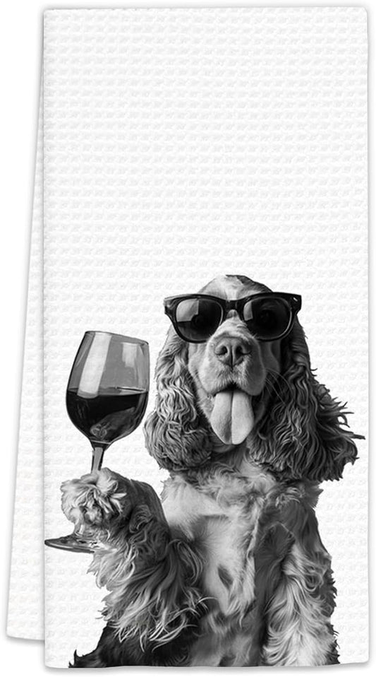 Cocker Spaniel Gifts Wine Dog Kitchen Towels, Gifts for Cocker Spaniel Dog Wine Lovers Decorative Hand Dish Towel for Kitchen Home Bar,Funny CockerSpaniel Dogs Home Bar Kitchens Decor(16x24Inch)