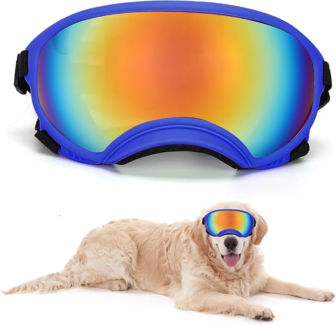 Large Dog Sunglasses Dog Goggles Pet Glasses Pet Eyewear with Adjustable Strap,Glasses for Medium Large Dog Swimming Skating Glasses UV Proof Windproof Dustproof