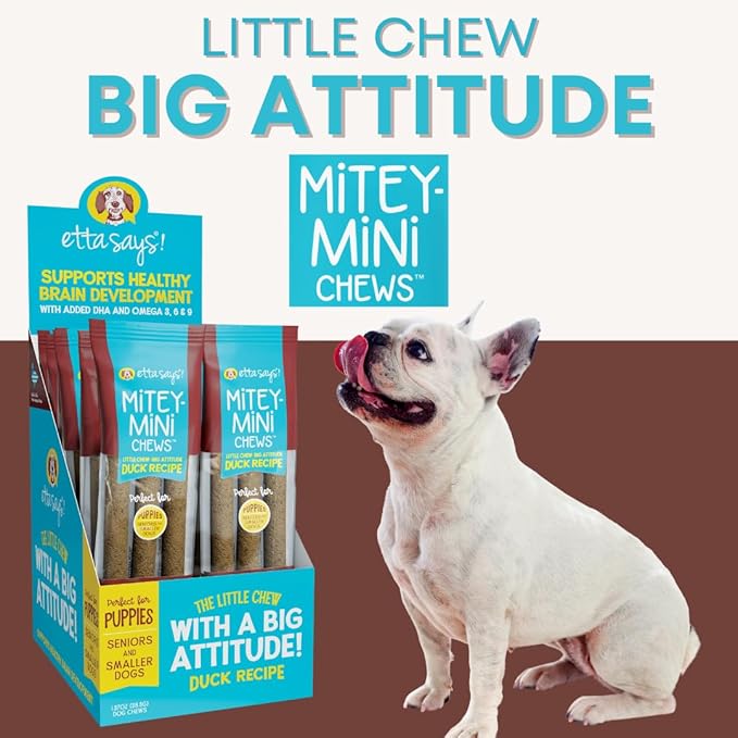etta says! Mitey Mini Chews Dog Treats - Made in The USA - Grain-Free and Odor-Free - All-Natural Dog Chews - Perfect for Puppies and Senior Dogs - with Omega 3, 6, and 9 - Duck - 6 Pack - 18 Count