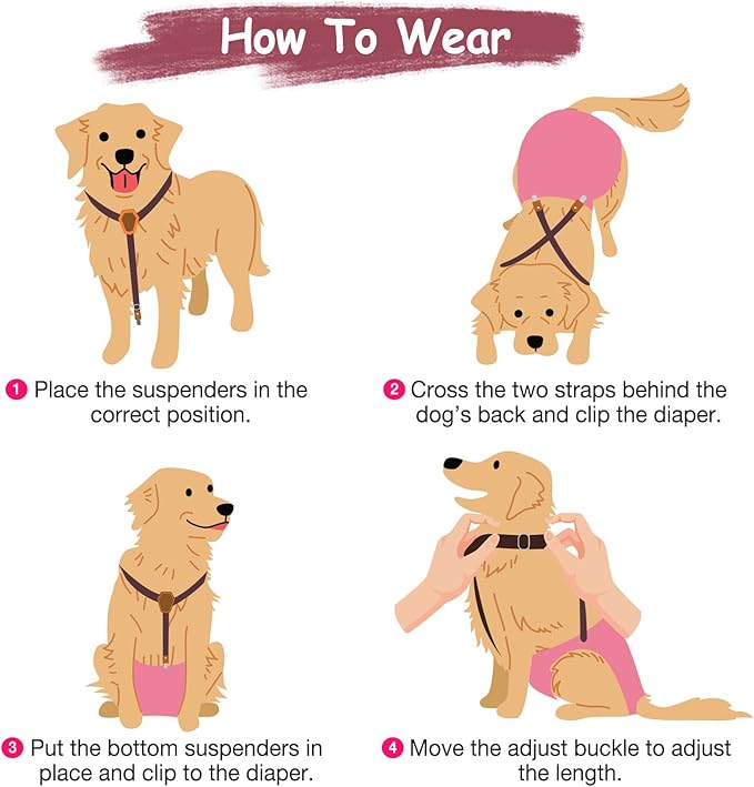 Pet Soft Dog Suspenders 2 Pieces Female Dog Diaper Suspenders for Dogs Diaper Keeper Suspender for Skirt, Dress, Diapers (Black & Pink, XS/S)