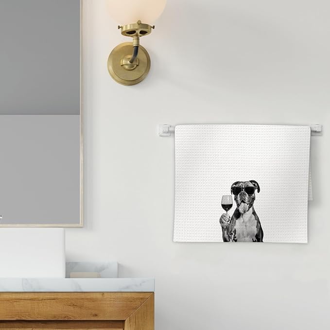 Boxer Dog Gifts Wine Kitchen Towels, Gifts for Boxer Dog Wine Lovers Decorative Hand Dish Tea Towel for Kitchen Home Bar, Funny BoxerDog Owners Home Bar Decor(16x24In)