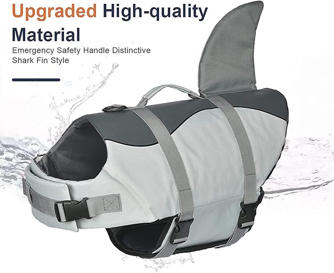 Fragralley Shark Dog Life Jacket, High Buoyancy with Tear-Resistant Nylon, Dog Float Vest for Swimming and Boating, Pet Life Preserver for Small Medium Large Dogs (PFD)