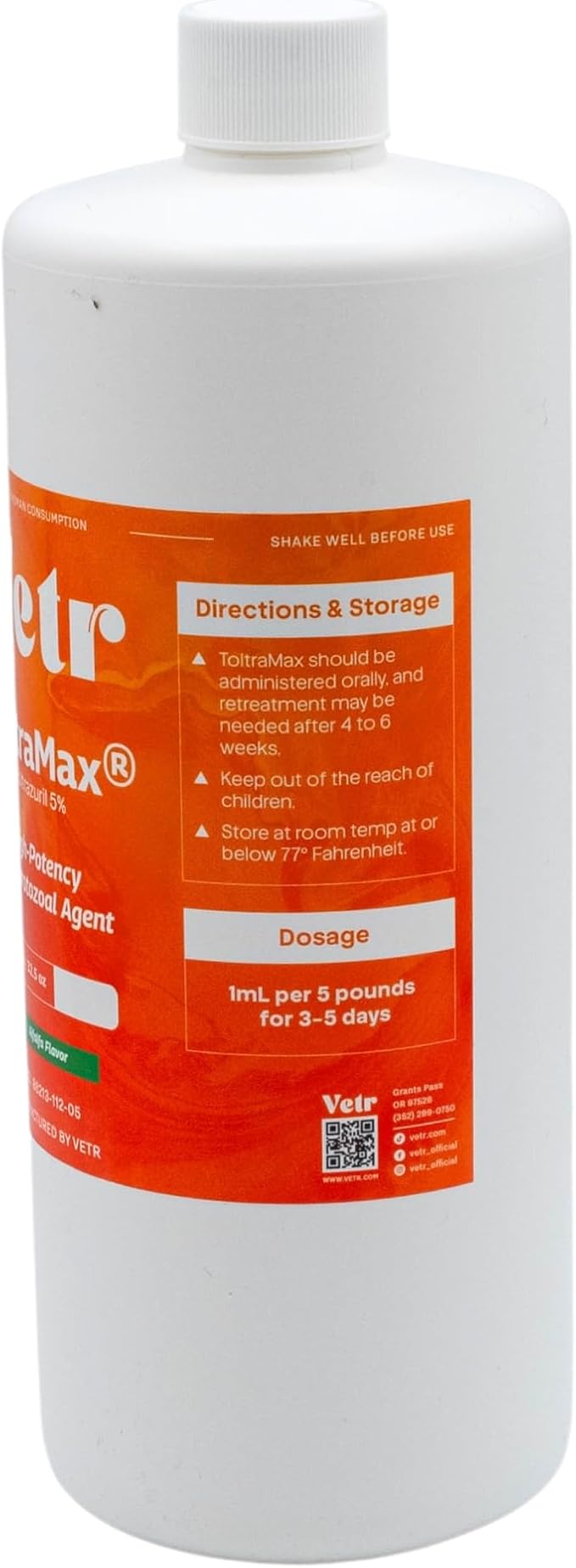 Toltrazuril 5.0% for Horses, Dogs, Cats, 960mL/32.4Ounce, for Non-Food Chain Animals, Alfalfa