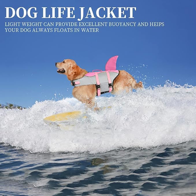 Fragralley Shark Dog Life Jacket, Adjustable Dog Life Vest with Shark Fin, Suit for Small Medium Large Dog Life Vest for Swimming and Boating